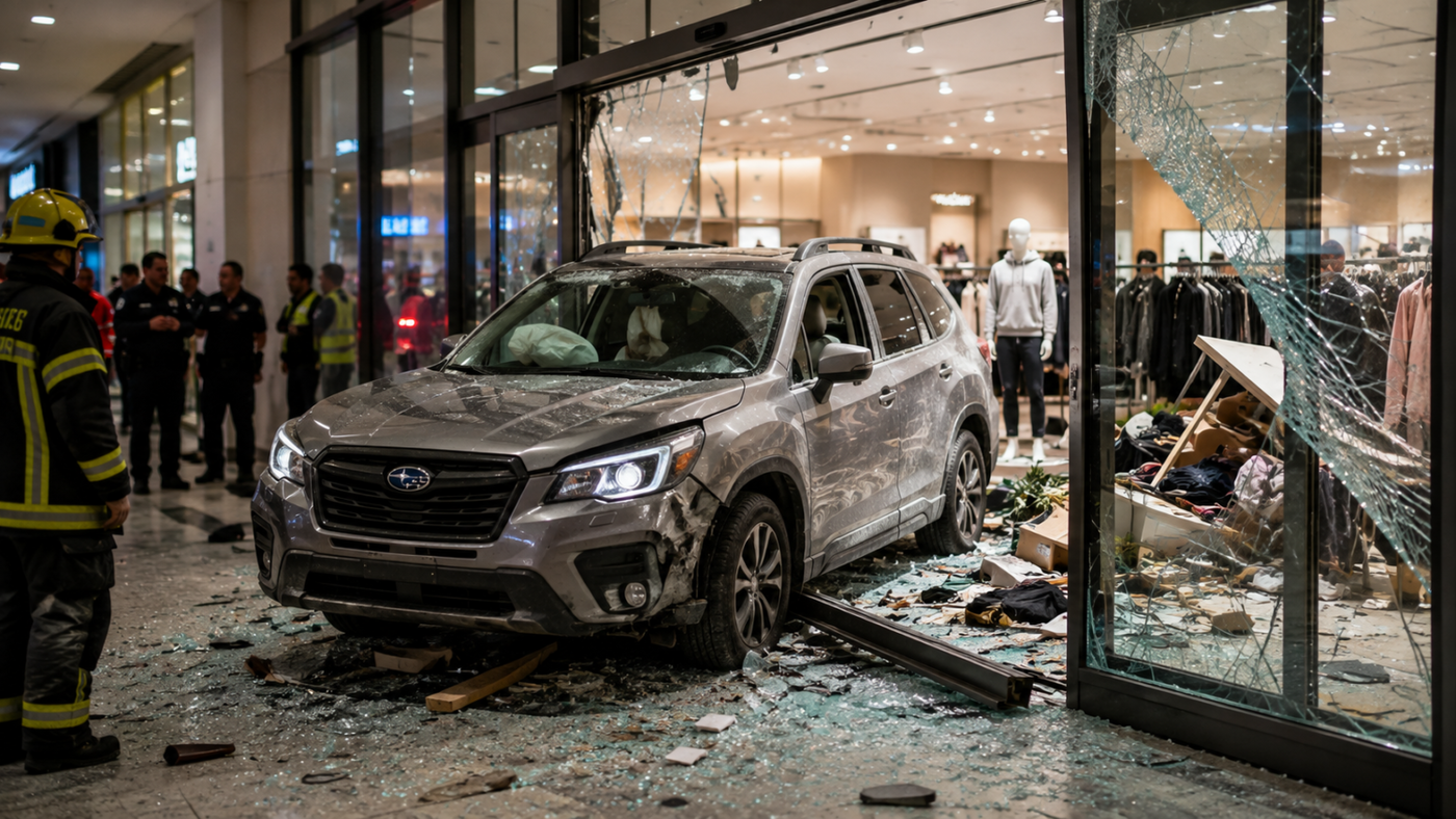 Kėdainiuose „Subaru“ rėžėsi į prekybos centrą